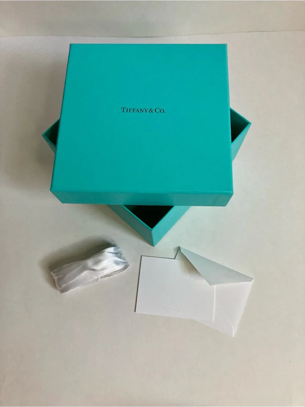 Tiffany & Co Authentic Blue Gift Box 6x6 Jewelry Box Ribbon Card Envelope Set